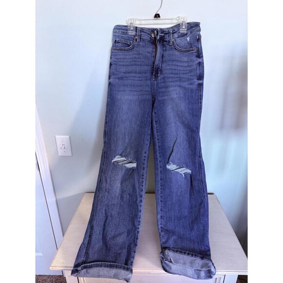 Judy Blue Denim - Judy Blue Straight Leg Distressed Blue Jeans